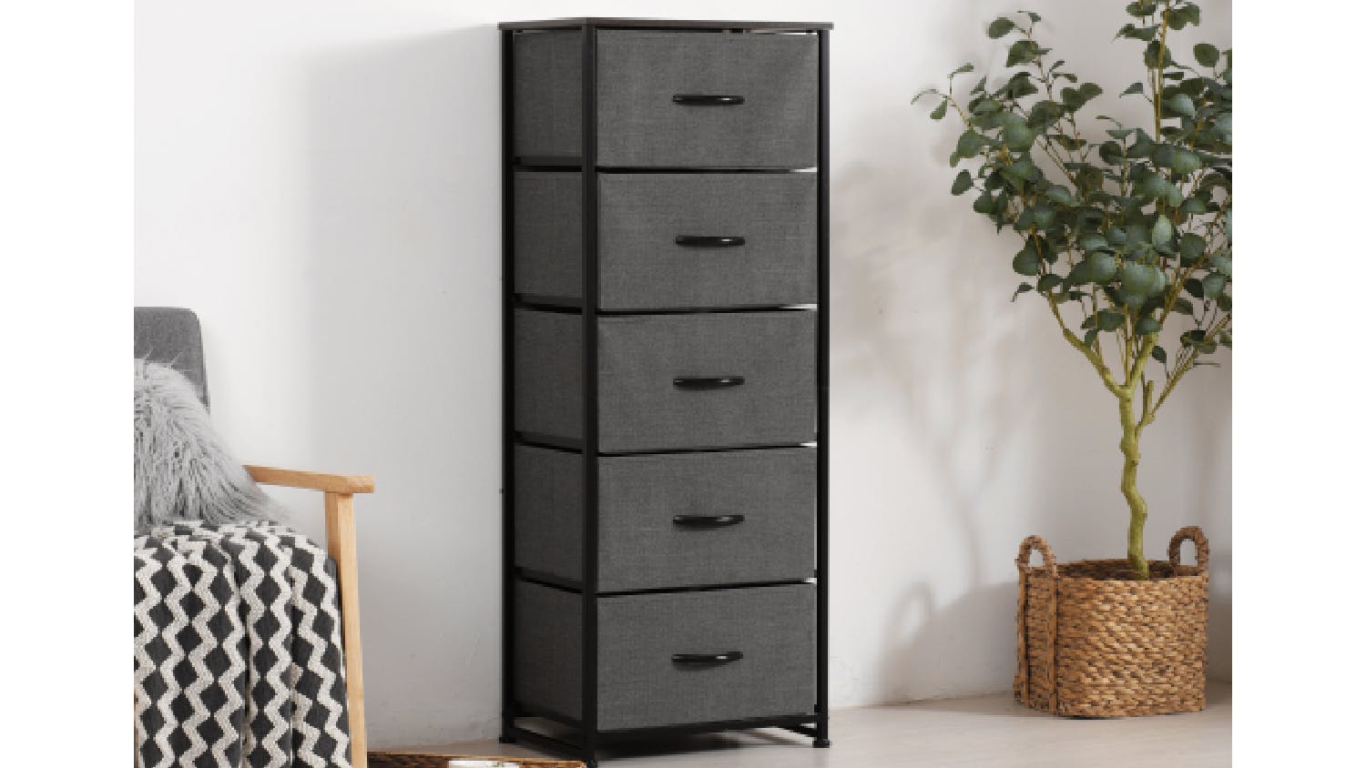 Sherwood Luna 5 Drawer Linen Tallboy - Charcoal