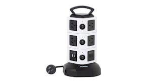 Lenoxx Rotating Tower Surge Protection Powerboard (10 Outlet, 2x USB-A, 2x USB-C)