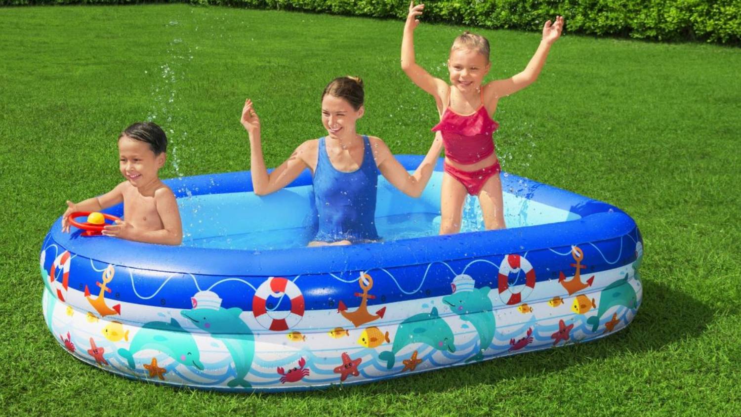 Bestway Inflatable Wading Pool with Sun Canopy 2.13 x 1.55 x 1.32m - Nautical