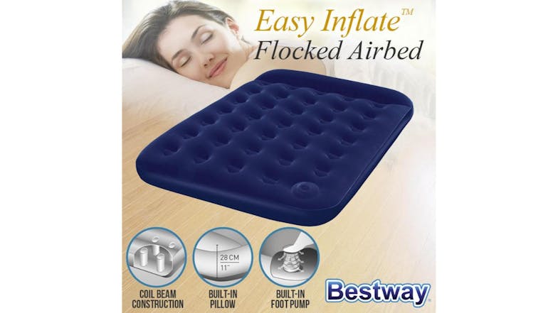 Bestway Easy Inflate Air Mattress with Foot Pump, Pillow - Queen