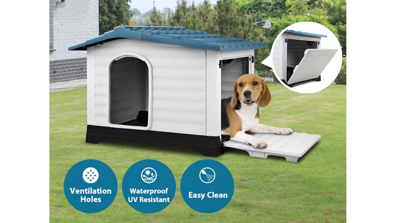 TSB Living Plastic Dog Kennel with Side Door - White/Blue