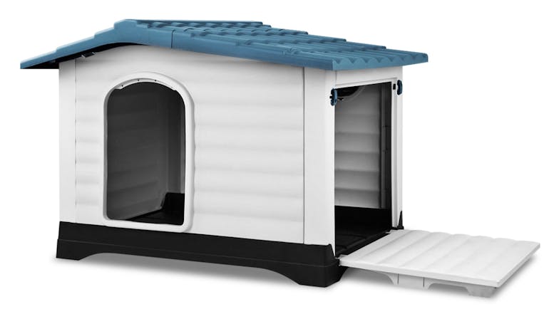 TSB Living Plastic Dog Kennel with Side Door - White/Blue