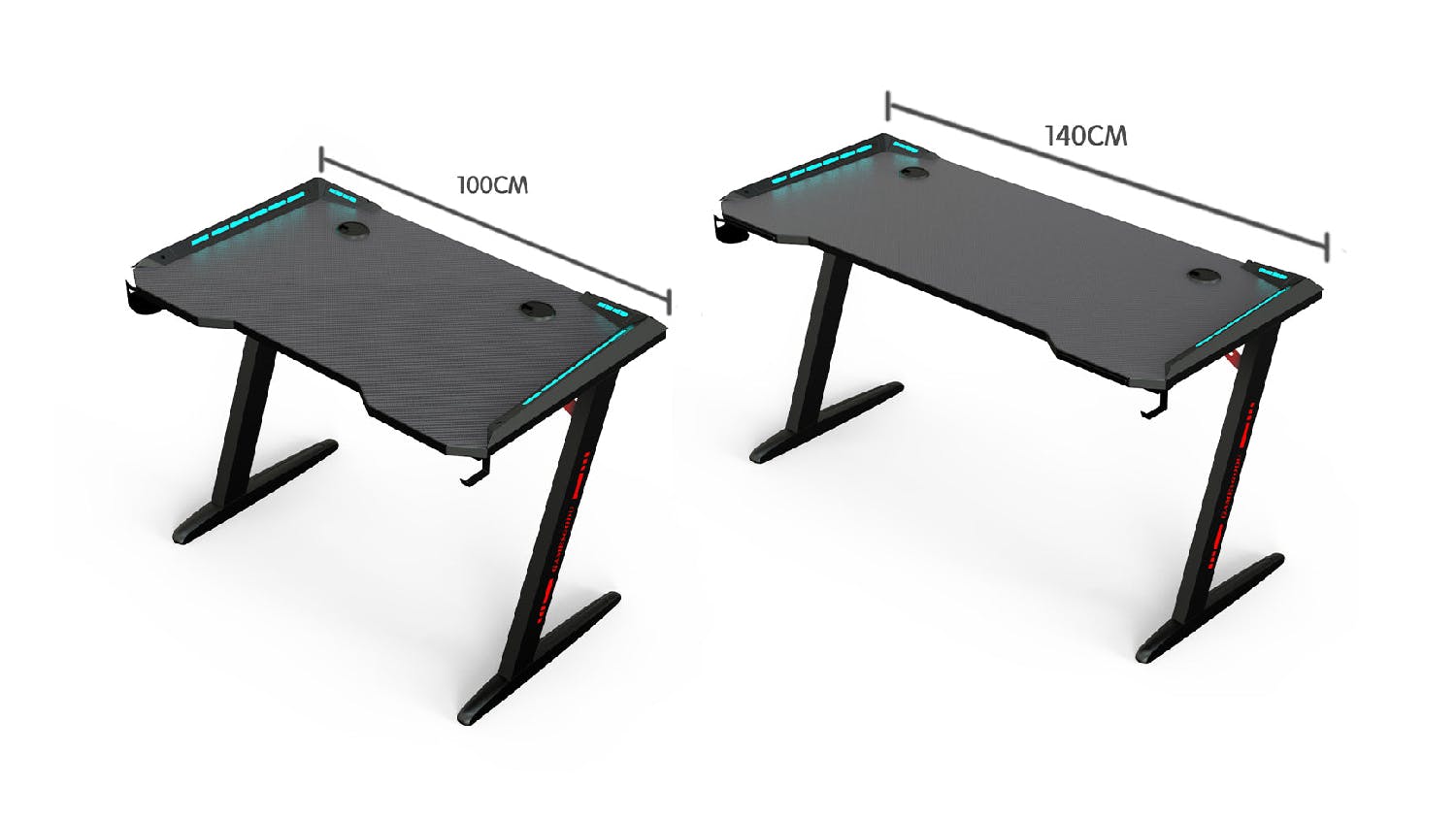 TSB Living LED Gaming Desk with Cup Holder, Hook 10cm - Carbon Fiber