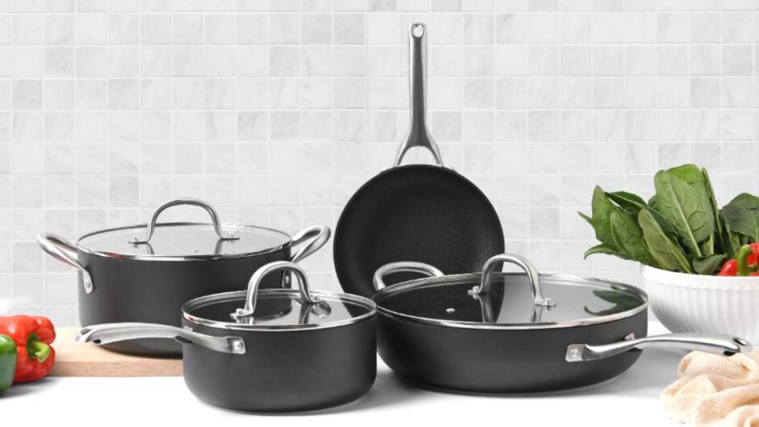 Meteore NonStick Cookware Set 4pcs. Matte Black Harvey Norman New