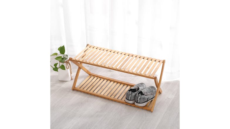 Sherwood 2-Tier Collapsable Natural Bamboo Shoe Rack