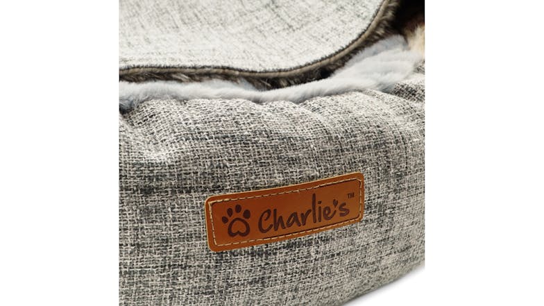 Charlie's "Snookie" Faux Linen Pet Bed with Hood Large - Light Grey