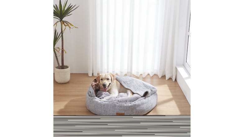 Charlie's "Snookie" Faux Linen Pet Bed with Hood Large - Light Grey