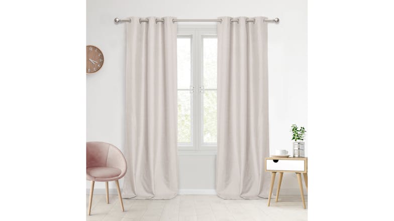 Sherwood Home Faux Linen Blackout Curtain Twin Pack 90 x 223cm - Porcelain White