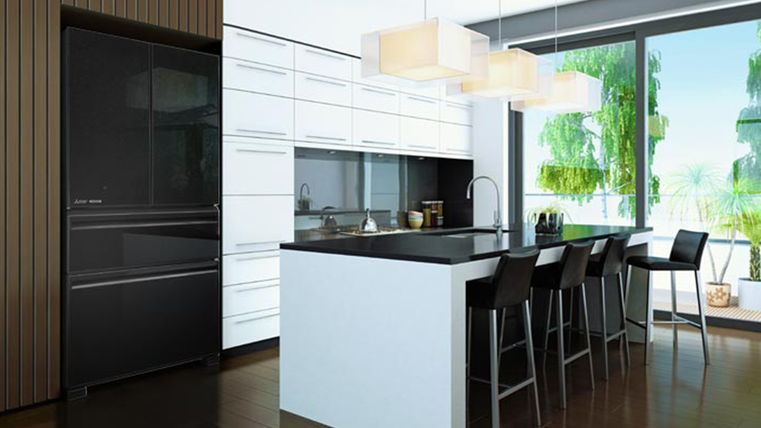 Mitsubishi Electric 564L French Door Fridge Freezer with Ice Maker - Black Glass (MR-LX564ER-GBK-A)