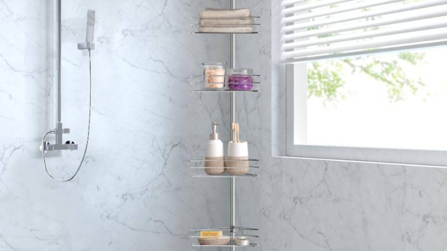 Sherwood 4 Tier Shower Caddy Pole - Silver
