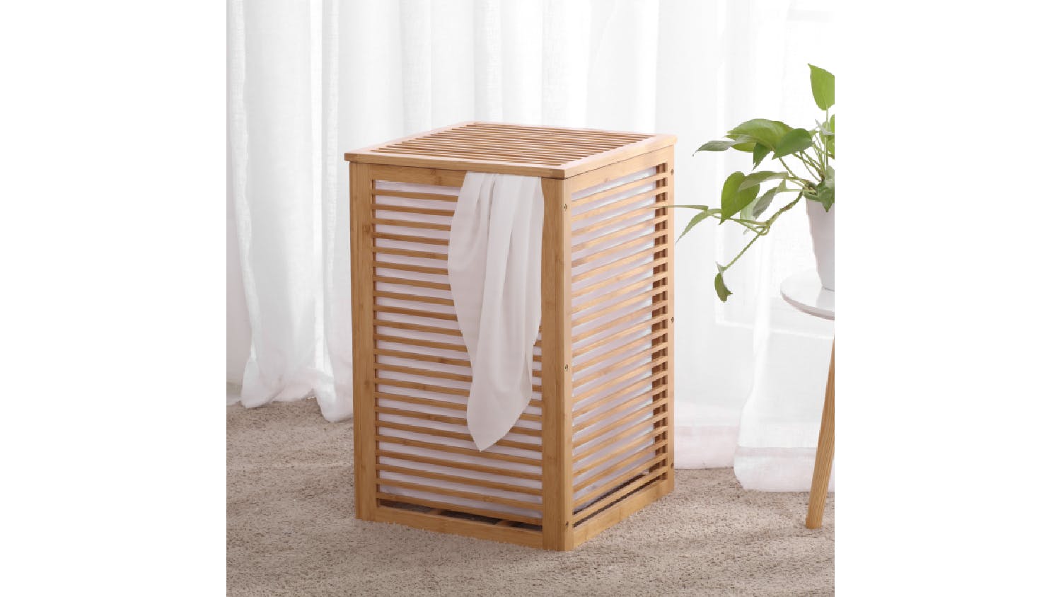Sherwood Bamboo Slatted Laundry Hamper with Cover - Natural