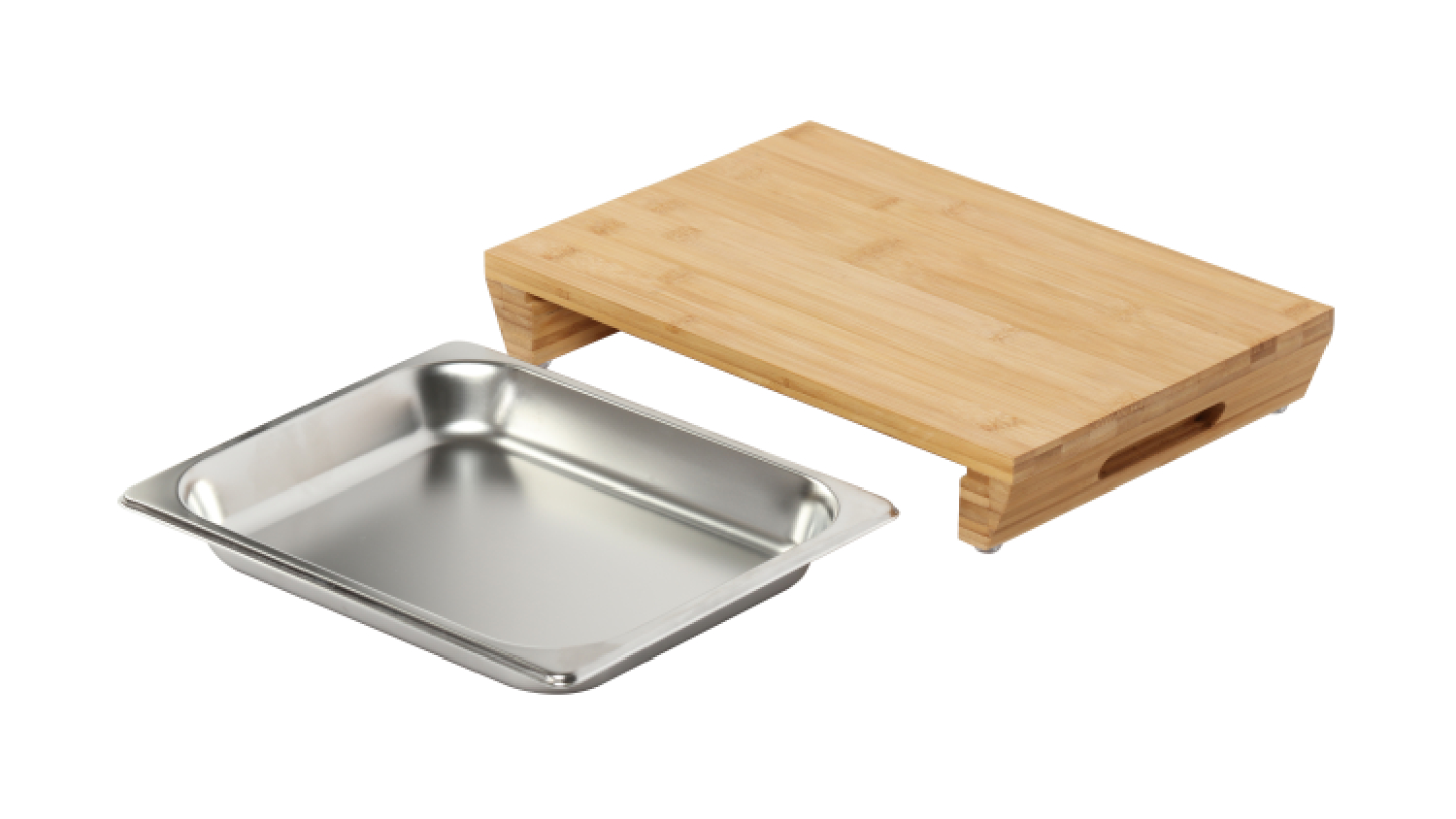 Gourmet Kitchen Bamboo Cutting Board with Pull-Out Stainless Steel Tray