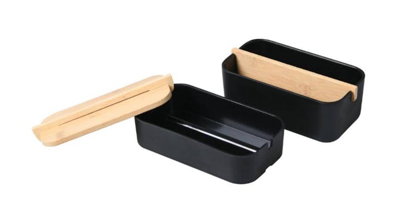 TAKARA Stackable Bamboo Jewellery Storage Containers with Lid - Black