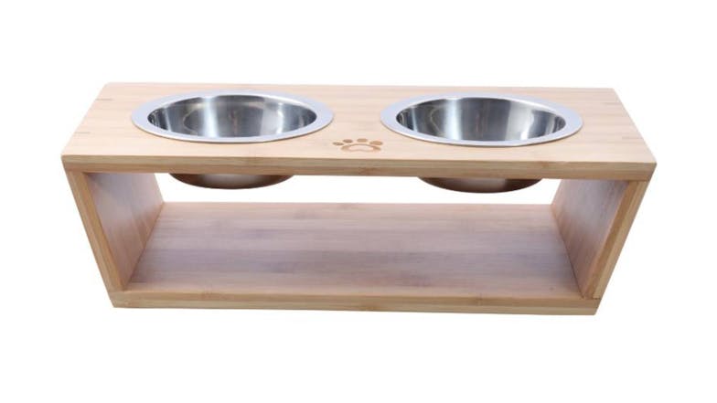 Charlie's Raised Bamboo Pet Feeding Station with Stainless Steel Bowls
