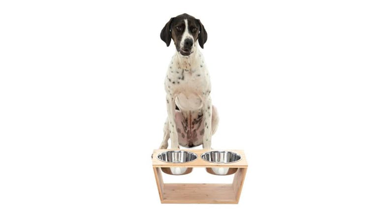 Charlie's Raised Bamboo Pet Feeding Station with Stainless Steel Bowls