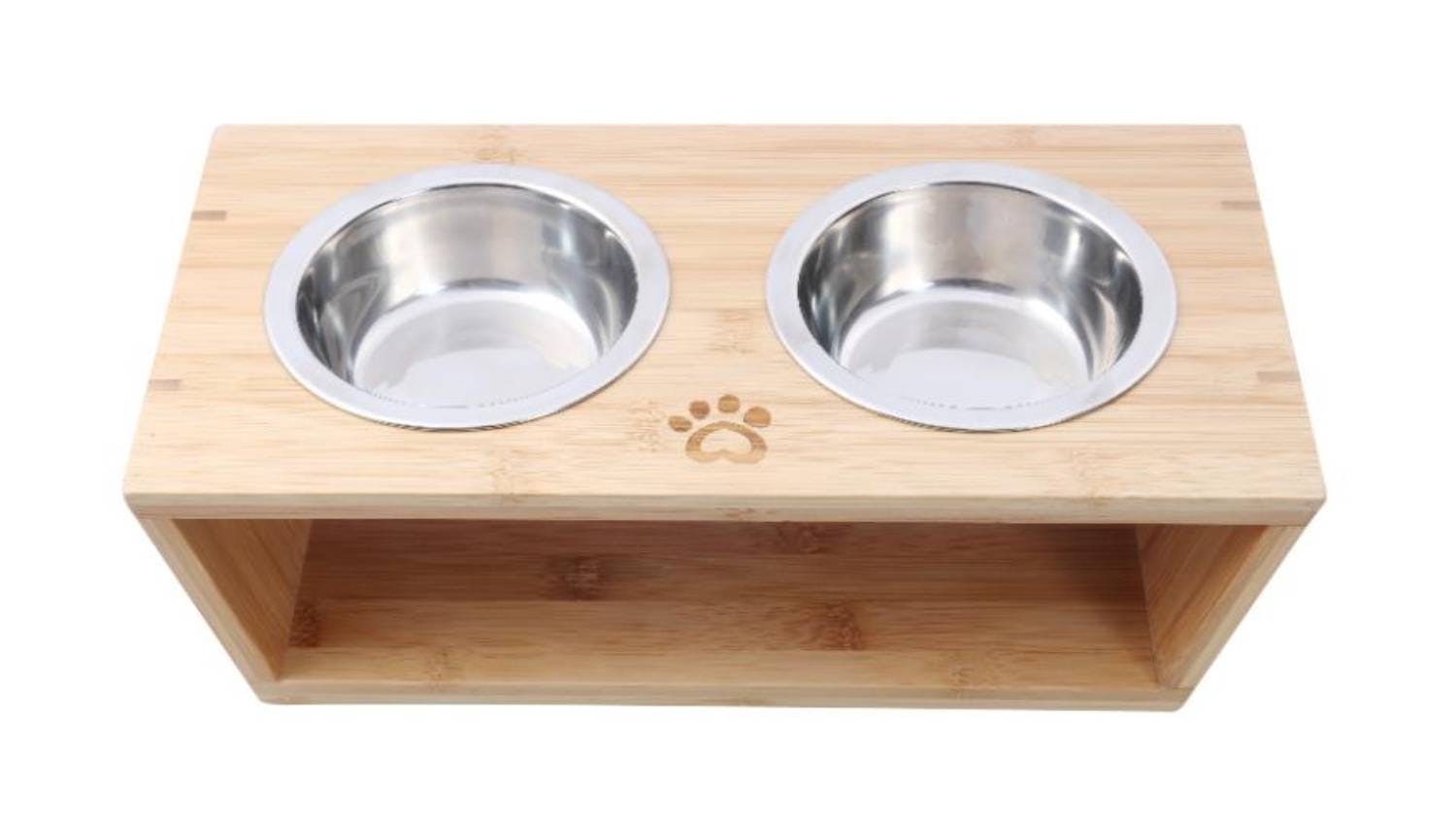 Charlie's Raised Bamboo Pet Feeding Station with Stainless Steel Bowls