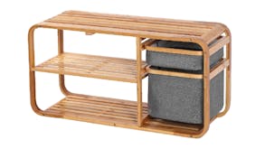 Sherwood Natural Bamboo Shoe Rack with Bench, Baskets - Dark Grey