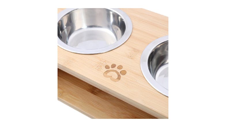 Charlie's Raised Bamboo Pet Feeding Station with Stainless Steel Bowls