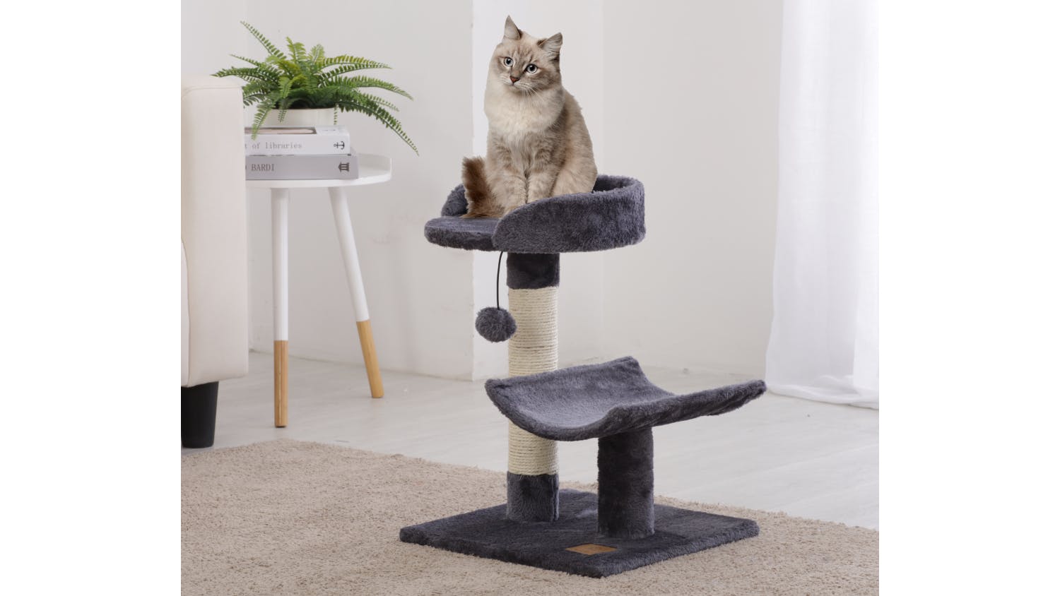 Charlie's Sisal Scratching Post with Cradle, Platform - Grey