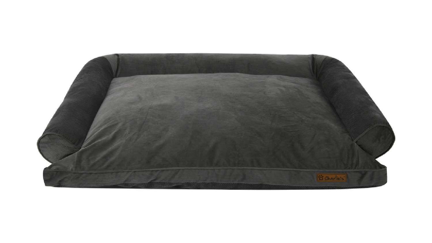 Charlie's Plush Corduroy Dog Bed with Bolsters Large - Charcoal