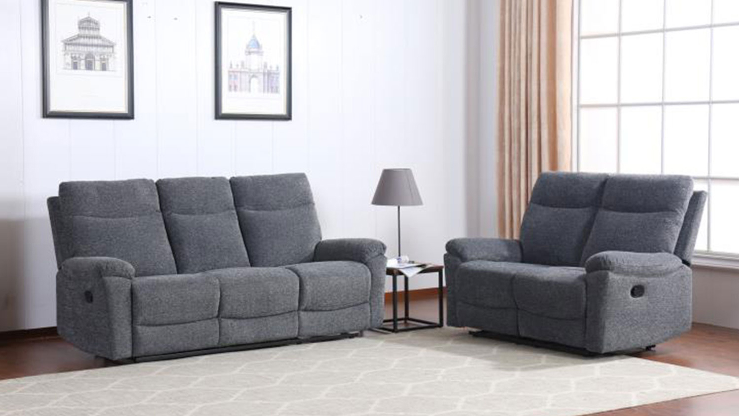 Dawson 2 Piece Fabric Recliner Lounge Suite Harvey Norman New