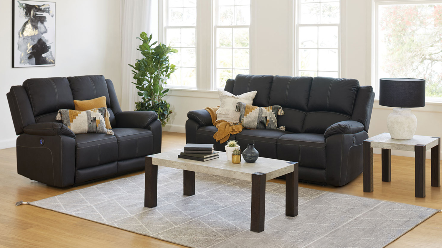 Gaucho 2 Piece Powered Fabric Recliner Lounge Suite