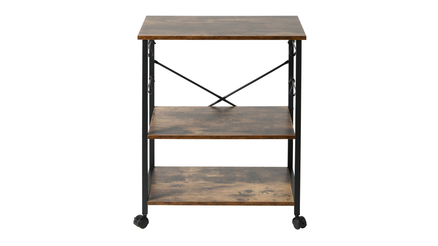 Sherwood Rustic Wooden 3 Shelf Serving Trolley - Dark Timber/Black