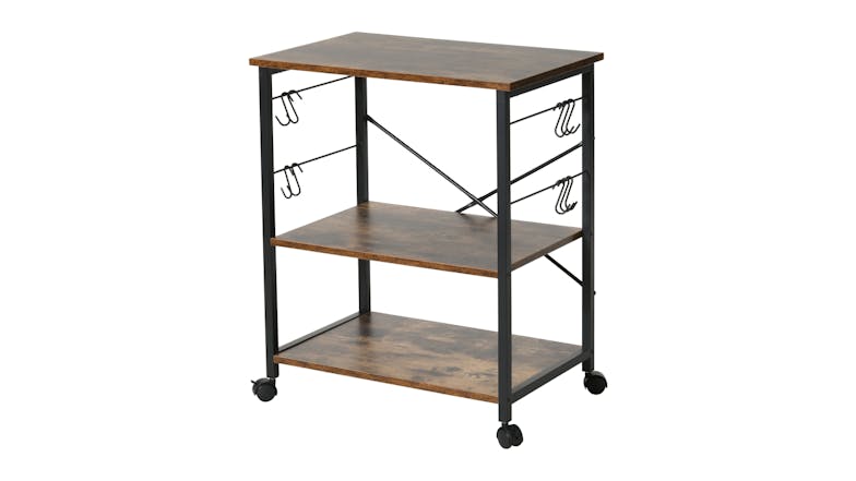 Sherwood Rustic Wooden 3 Shelf Serving Trolley - Dark Timber/Black