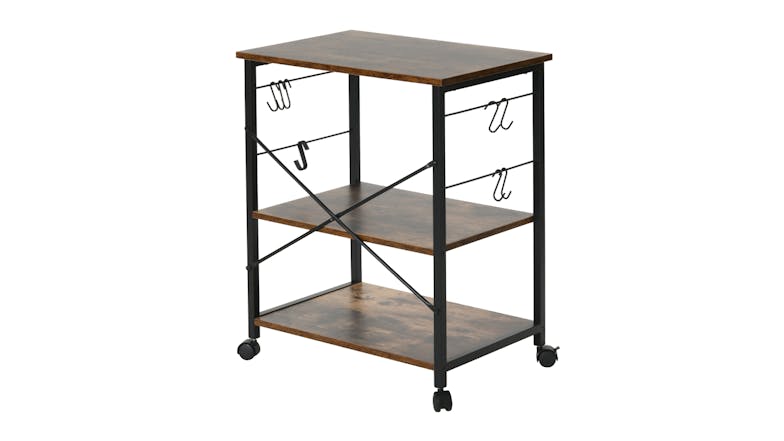 Sherwood Rustic Wooden 3 Shelf Serving Trolley - Dark Timber/Black