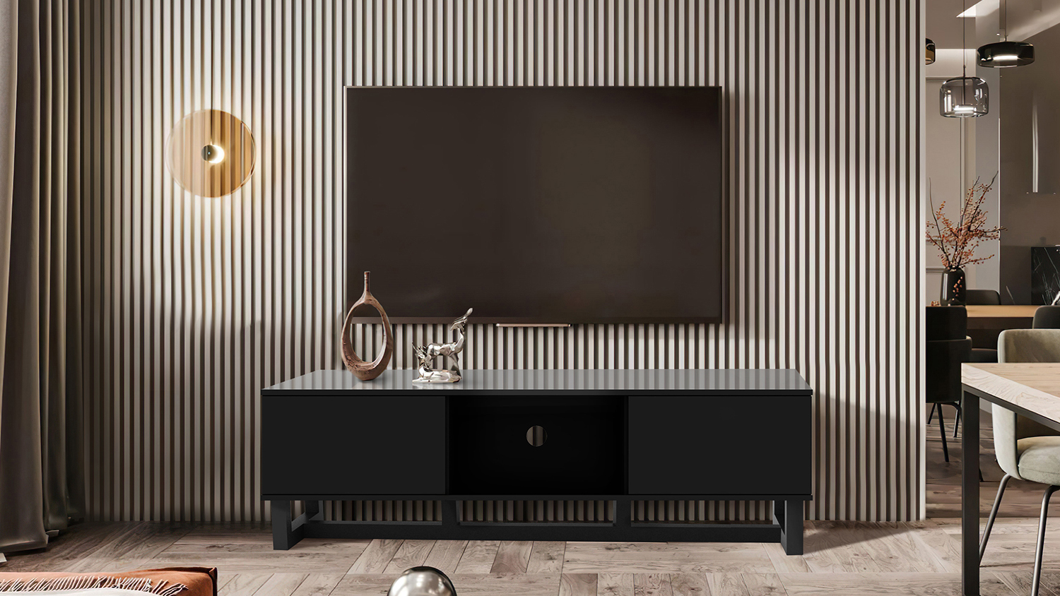 AVS 1.5m Entertainment Centre Cabinet - Black Gloss Wood/Black Leg (Raze Modular/RZ1500BB)