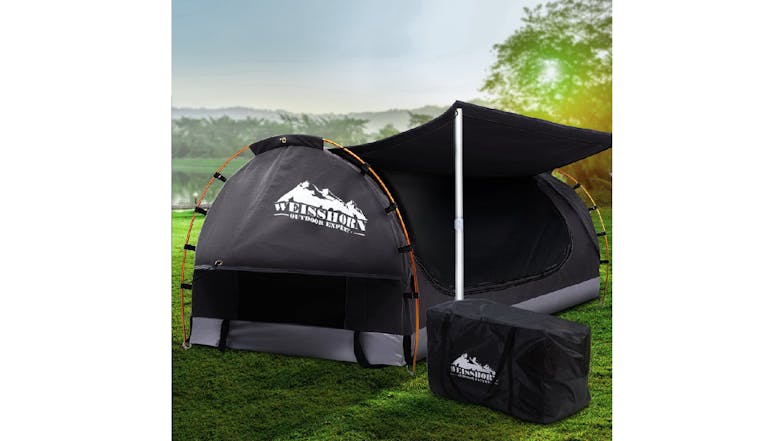 Weisshorn Camping Swag Canvas Tent Double Awning - Black