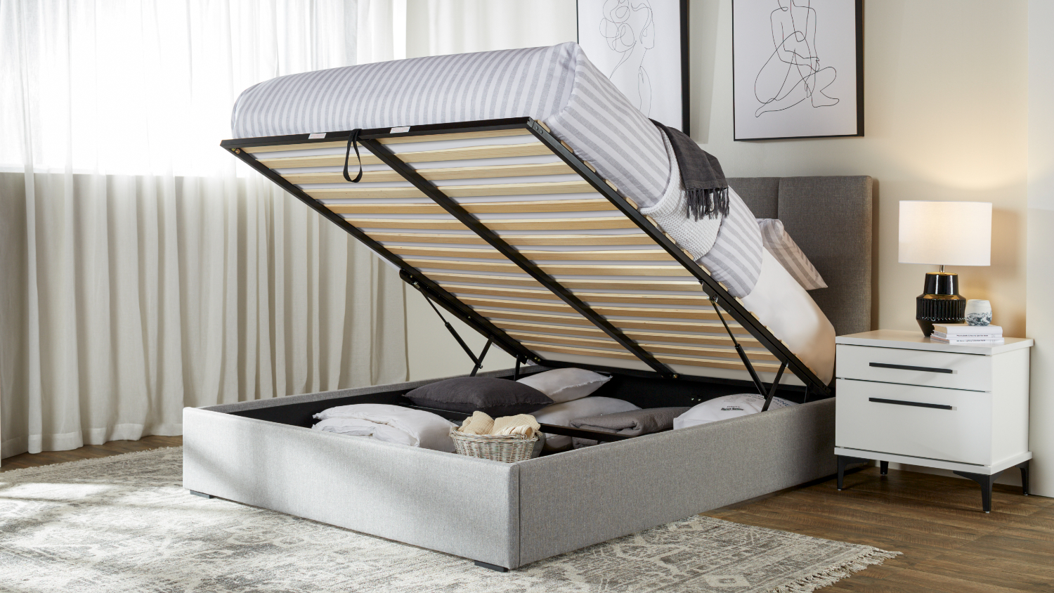 Marlow Queen Gas Lift Storage Bed Frame - Grey