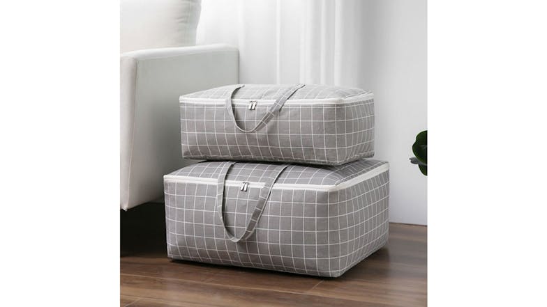 SOGA Extra Large Soft Storage Bag - Grey Plaid