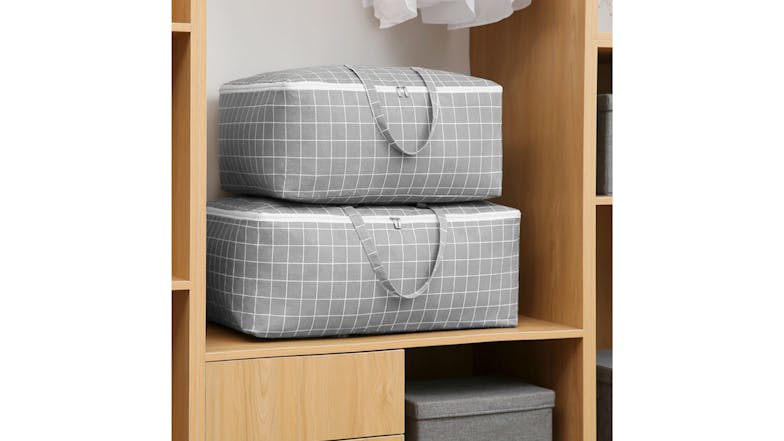 SOGA Extra Large Soft Storage Bag - Grey Plaid