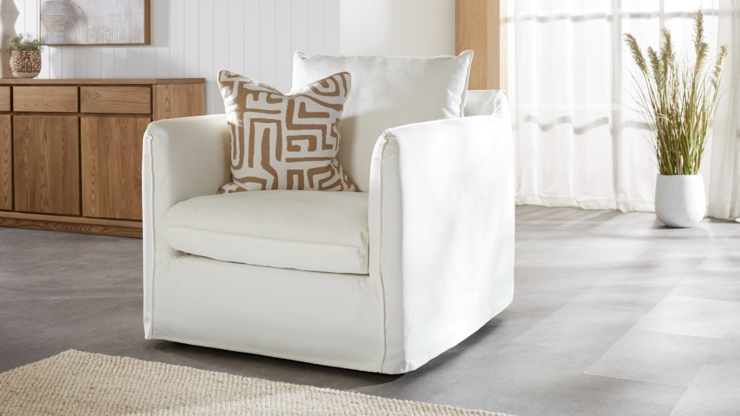 Coast 1 Seater White Slip Cover Fabric Chair