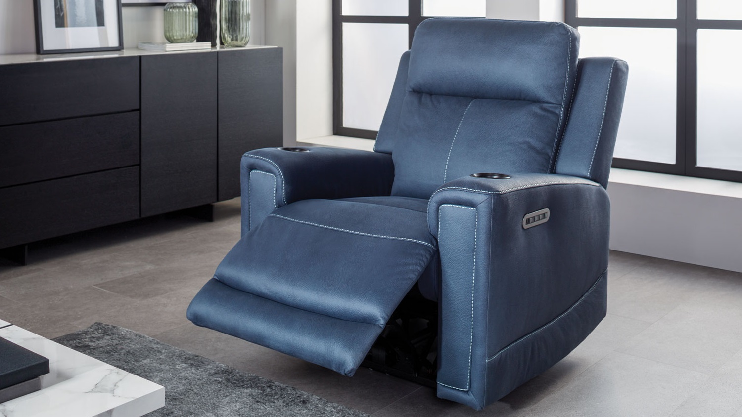 Wolgan Fabric Powered Recliner Armchair - Blue