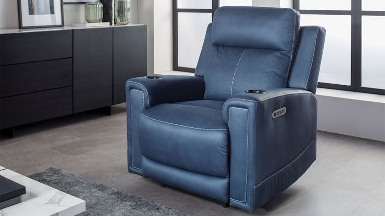 Wolgan Fabric Powered Recliner Armchair - Blue