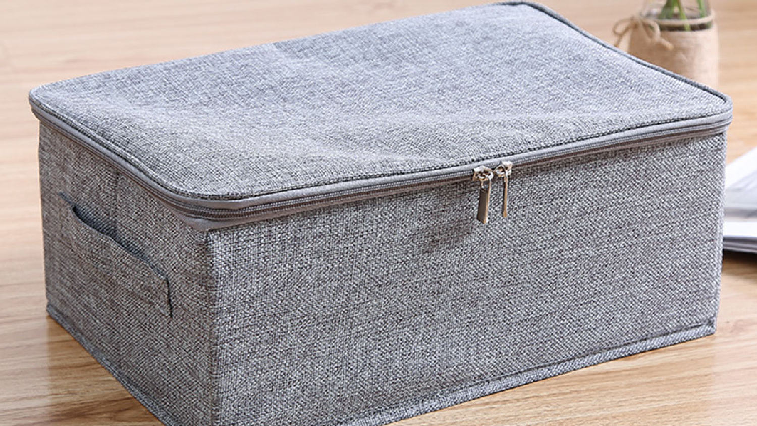 SOGA Small Dual Zipper Fabric Storage Box - Grey