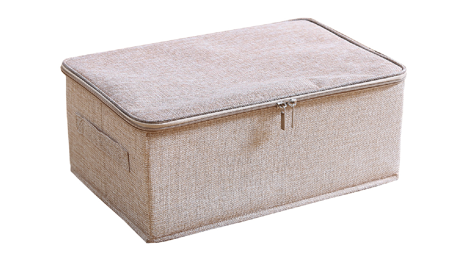 SOGA Small Dual Zipper Fabric Storage Box - Beige