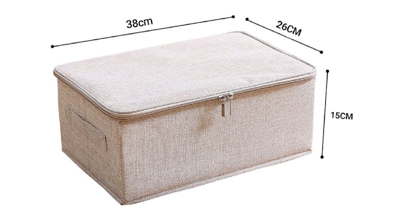 SOGA Small Dual Zipper Fabric Storage Box - Beige