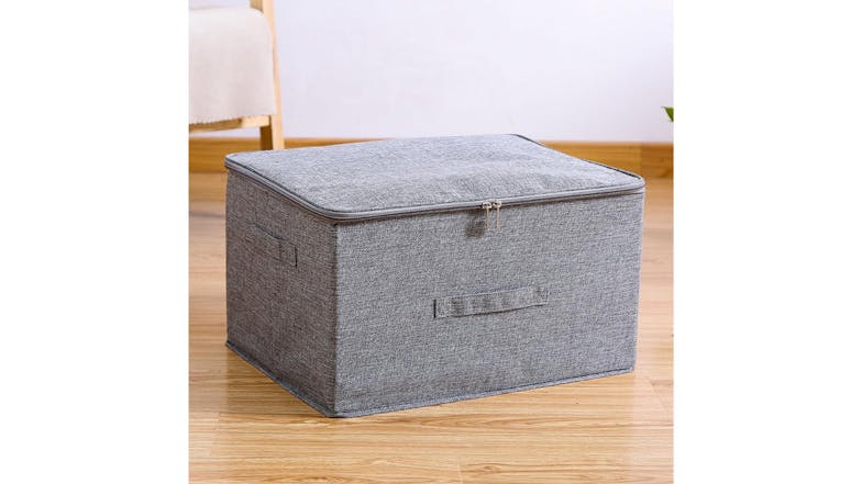 SOGA Large Dual Zipper Fabric Storage Box - Grey