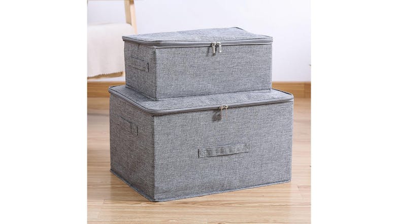 SOGA Large Dual Zipper Fabric Storage Box - Grey