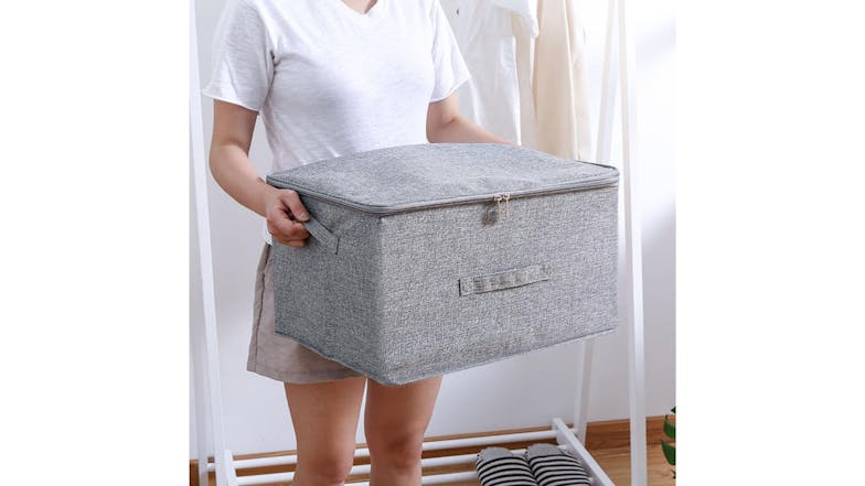 SOGA Large Dual Zipper Fabric Storage Box - Grey