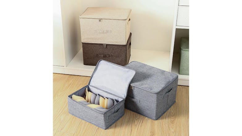 SOGA Large Dual Zipper Fabric Storage Box - Grey