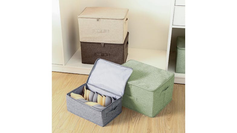 SOGA Large Dual Zipper Fabric Storage Box - Green