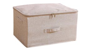 SOGA Large Dual Zipper Fabric Storage Box - Beige