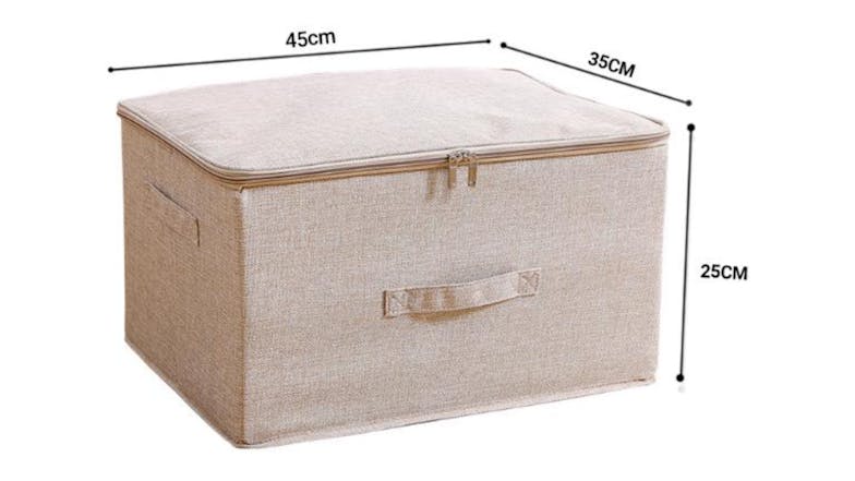 SOGA Large Dual Zipper Fabric Storage Box - Beige