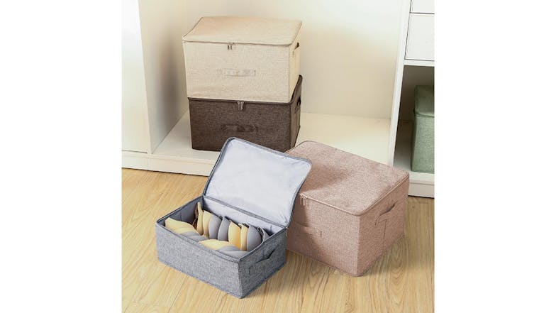 SOGA Large Dual Zipper Fabric Storage Box - Beige