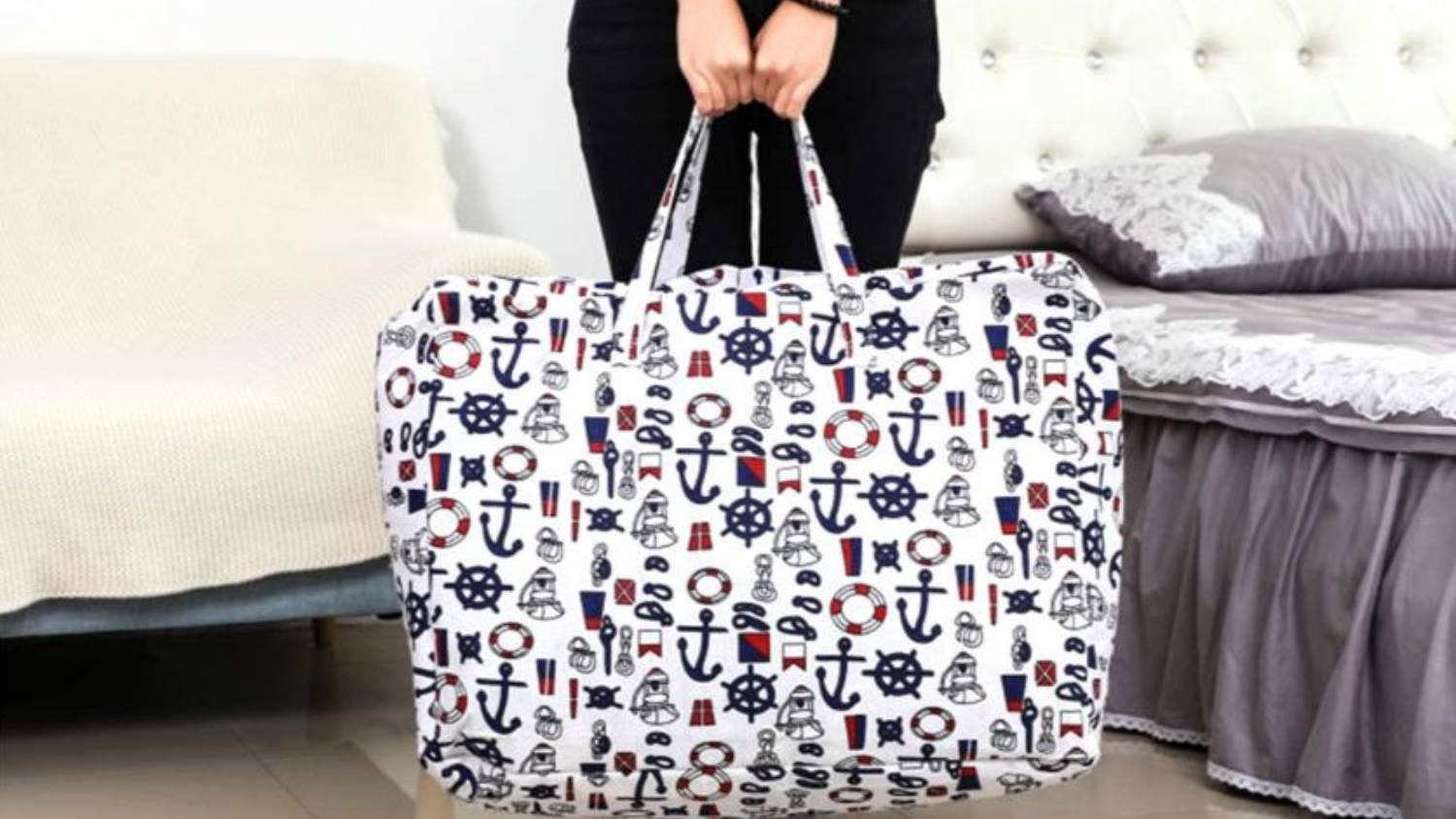 SOGA Large Soft Storage Bag - Nautical Icons