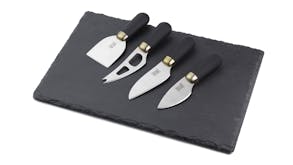 Taylor's Eye Witness Brooklyn Slate Cheese Board & Knife Serving Set 5pcs. - Black/Brass